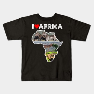 I Love Africa Wildlife Collage Map Kids T-Shirt